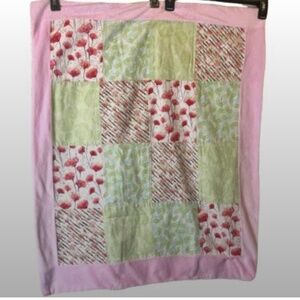 Baby Crib Quilt Handmade Pink Girl's Floral Crib Patchwork Blanket 33" x 27"